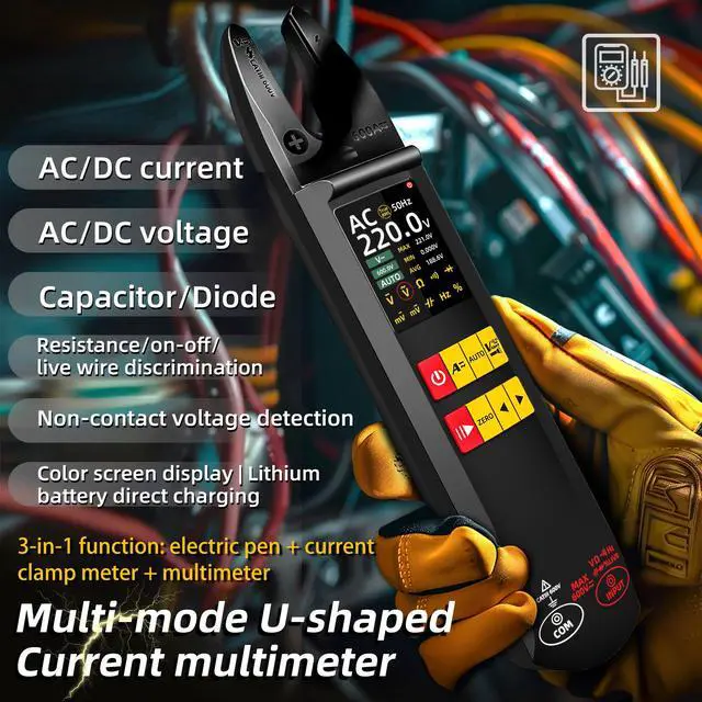 Alt view image 2 of 7 - U5 Intelligent Fork Clamp Multimeter 600A AC/DC Current Tester, Auto-Ranging, NCV, Live Wire Detection, Temperature Measurement, Type-C Rechargeable