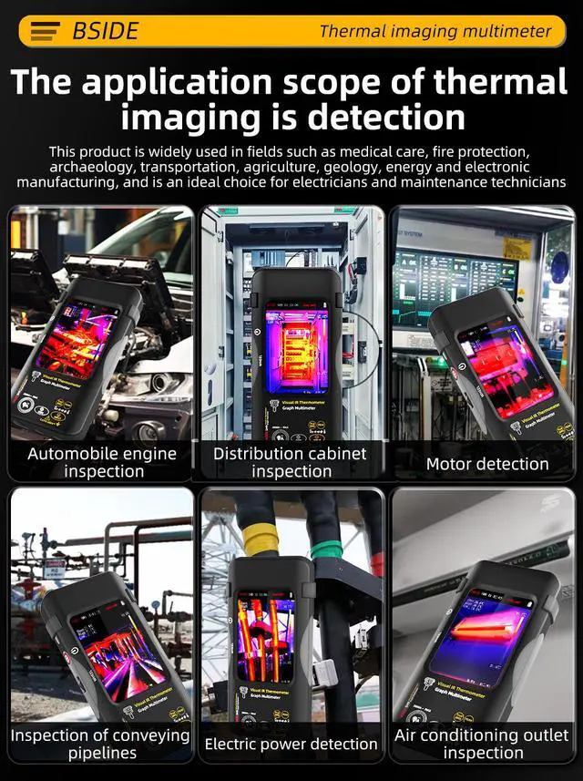 Alt view image 5 of 7 - SH9A Thermal Imaging Multimeter 320×428 IR Resolution, 3.98" Touchscreen, 20000 Counts True RMS, AC/DC 10A, for Electrical / Floor Heating / HVAC / PCB Repair