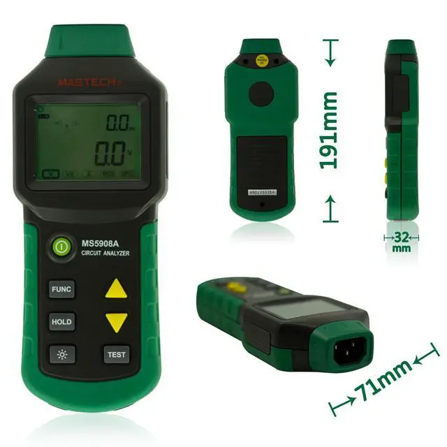 Alt view image 2 of 4 - MS5908 True RMS Circuit Analyzer AC Voltage Tester with 5A/8A/10A Load, RCD/GFCI Trip Test, Line Impedance & Wiring Check for Electrical Fault Diagnostics