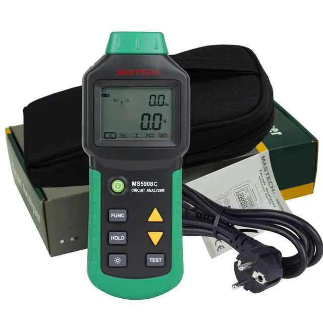 Alt view image 4 of 4 - MS5908 True RMS Circuit Analyzer AC Voltage Tester with 5A/8A/10A Load, RCD/GFCI Trip Test, Line Impedance & Wiring Check for Electrical Fault Diagnostics