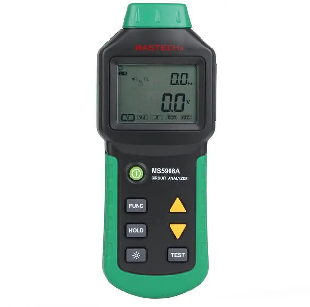 Main image of MS5908 True RMS Circuit Analyzer AC Voltage Tester with 5A/8A/10A Load, RCD/GFCI Trip Test, Line Impedance & Wiring Check for Electrical Fault Diagnostics