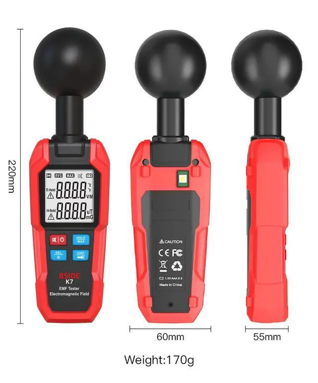 Alt view image 5 of 6 - K7 Handheld Electromagnetic Radiation Detector EMF Meter for Home/Office, Dual Mode (Electric Field & Magnetic Field), Audible Alarm, Data Hold, Backlit LCD