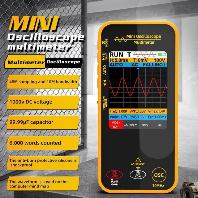 Alt view image 2 of 6 - Handheld Mini Oscilloscope Multimeter OS1 Single Channel 10MHz, Multifunctional Rechargeable Smart Anti-Burn Tester with 3.2" TFT Display