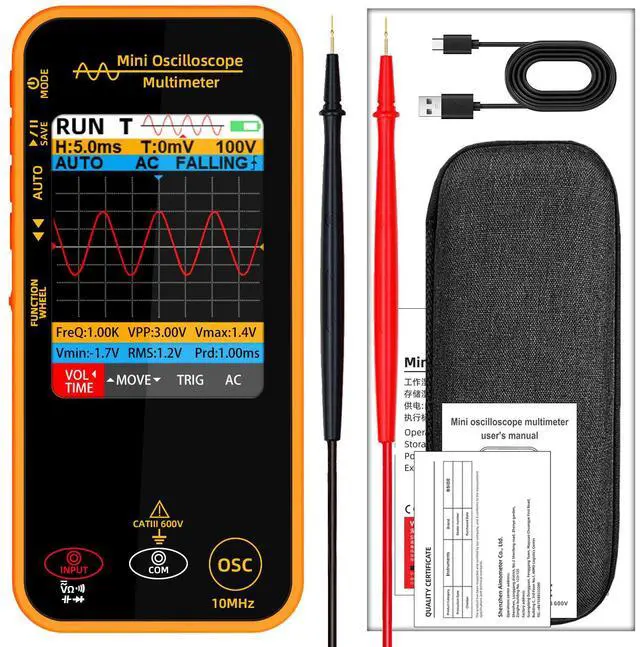 Main image of Handheld Mini Oscilloscope Multimeter OS1 Single Channel 10MHz, Multifunctional Rechargeable Smart Anti-Burn Tester with 3.2" TFT Display