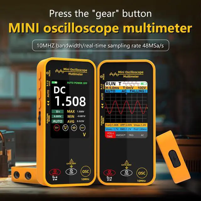 Alt view image 5 of 6 - Handheld Mini Oscilloscope Multimeter OS1 Single Channel 10MHz, Multifunctional Rechargeable Smart Anti-Burn Tester with 3.2" TFT Display