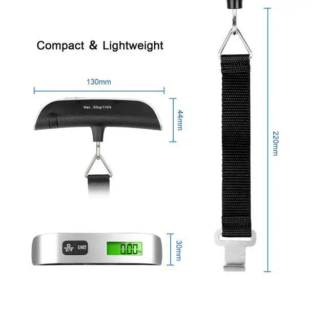 Alt view image 6 of 6 - Mini Digital Luggage Scale Portable Handheld Weight Scale with Hook, 50kg Max Capacity, LCD Backlit Display, Ideal for Suitcase/Box/Parcel Weighing