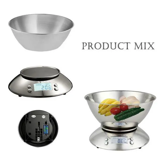 Alt view image 7 of 7 - 5kg/1g Stainless Steel Kitchen Scale with Mixing Bowl High-Precision Digital Food Scale, Smart Timer Function for Baking & Cooking, Household Use