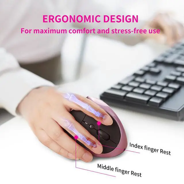 Alt view image 4 of 7 - Vertical Ergonomic Mouse with Rechargeable Battery 2.4GHz Wireless Optical, 6 Buttons, Adjustable DPI, for Desktop/Laptop