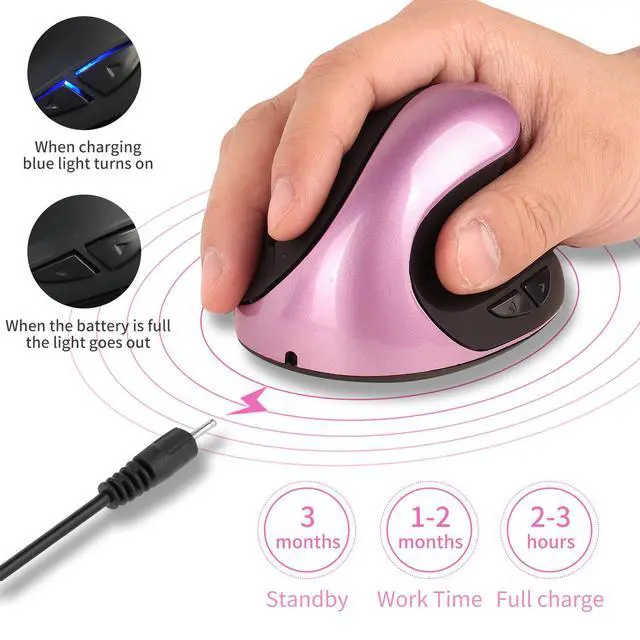 Alt view image 2 of 7 - Vertical Ergonomic Mouse with Rechargeable Battery 2.4GHz Wireless Optical, 6 Buttons, Adjustable DPI, for Desktop/Laptop