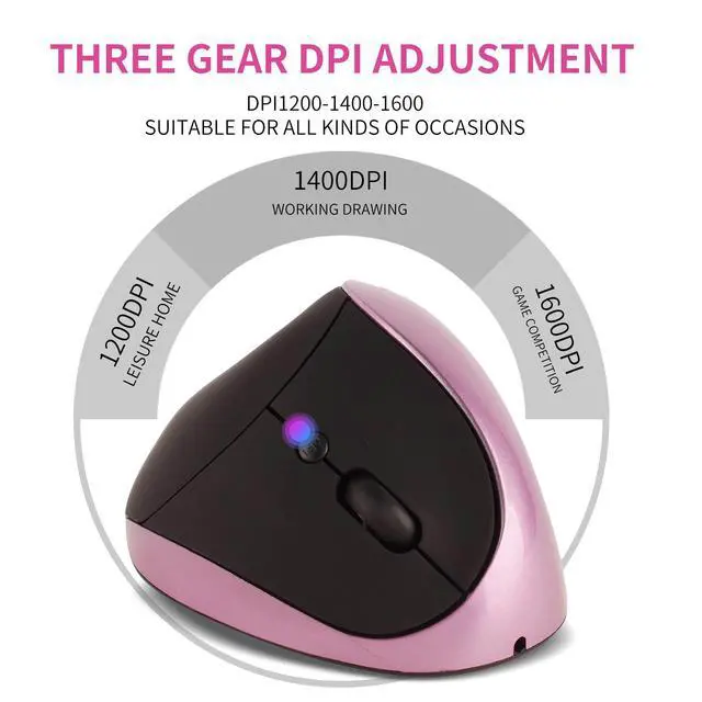 Alt view image 7 of 7 - Vertical Ergonomic Mouse with Rechargeable Battery 2.4GHz Wireless Optical, 6 Buttons, Adjustable DPI, for Desktop/Laptop