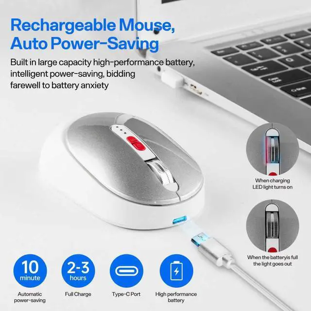 Alt view image 3 of 6 - Tri-Mode Wireless Mouse with Battery Indicator One-Key Return Desktop, Silent Rechargeable Mouse for Laptop/PC/Mac