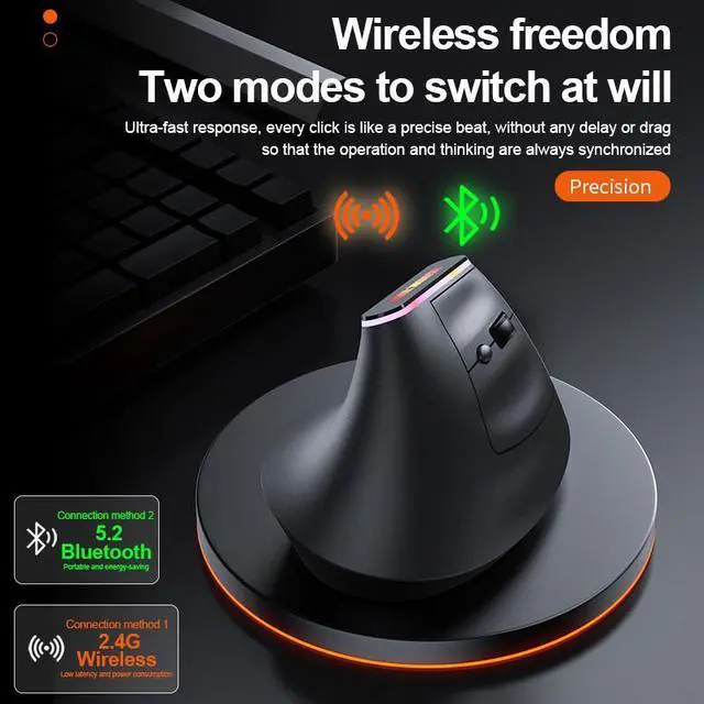 Alt view image 4 of 6 - RGB Rechargeable Vertical Mouse Bluetooth + 2.4G Dual-Mode Wireless, Ergonomic Handshake Grip, 6 Silent Buttons, Adjustable DPI, USB-C Charging