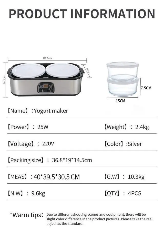Alt view image 5 of 7 - Fully Automatic 2L Yogurt Maker Multi-Function Fermenter for Smoothies, Jam, Ice Cream & Pudding, Family-Size Homemade Yogurt Machine