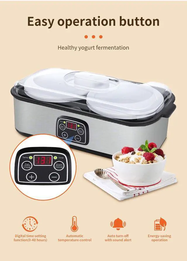 Alt view image 7 of 7 - Fully Automatic 2L Yogurt Maker Multi-Function Fermenter for Smoothies, Jam, Ice Cream & Pudding, Family-Size Homemade Yogurt Machine