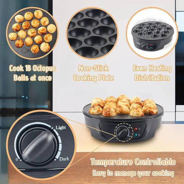 Alt view image 4 of 7 - 110V US Standard 18-Hole Takoyaki Maker Multi-Timer Octopus Ball Machine, Electric Griddle for Fish Balls/Shrimp Balls/Egg Waffles