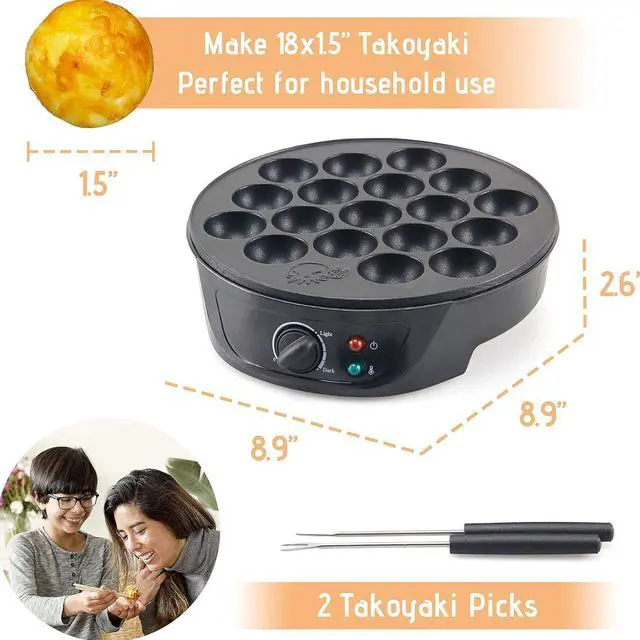 Alt view image 6 of 7 - 110V US Standard 18-Hole Takoyaki Maker Multi-Timer Octopus Ball Machine, Electric Griddle for Fish Balls/Shrimp Balls/Egg Waffles