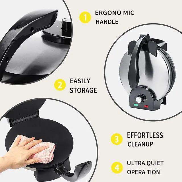 Alt view image 4 of 7 - Multi-Function Roti & Pancake Maker Double-Sided Heating, Non-Stick Cooking Surface for Pizza, Crepes, Wraps & Flatbreads