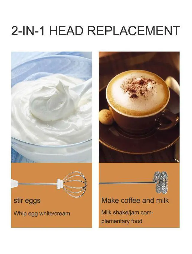 Alt view image 3 of 5 - Rechargeable Handheld Electric Milk Frother Portable Coffee Creamer & Drink Mixer with Stainless Steel Whisk, USB Charging