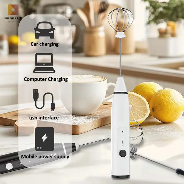 Alt view image 2 of 5 - Rechargeable Handheld Electric Milk Frother Portable Coffee Creamer & Drink Mixer with Stainless Steel Whisk, USB Charging