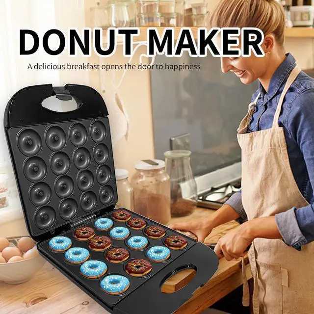 Alt view image 2 of 7 - 16-Hole Large Donut Maker Machine Dual-Sided Heating Breakfast Baker for Donuts, Muffins, Cakes & Sandwiches, Non-Stick Coating, 1400W