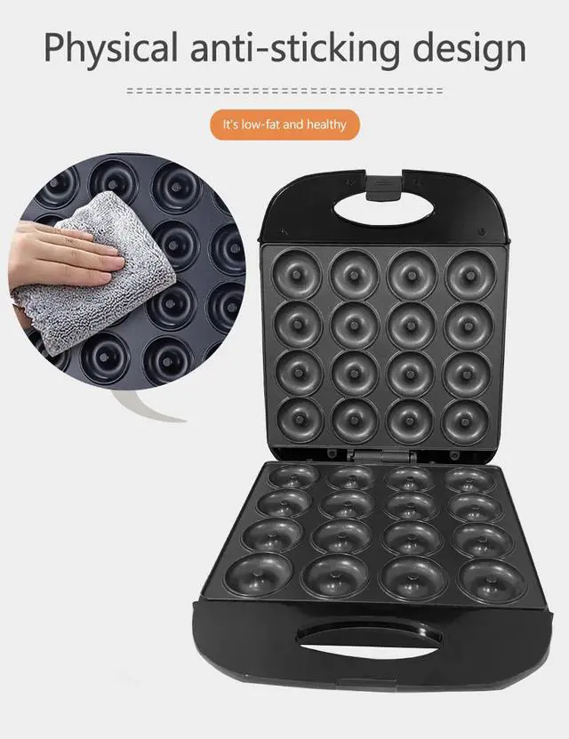 Alt view image 6 of 7 - 16-Hole Large Donut Maker Machine Dual-Sided Heating Breakfast Baker for Donuts, Muffins, Cakes & Sandwiches, Non-Stick Coating, 1400W