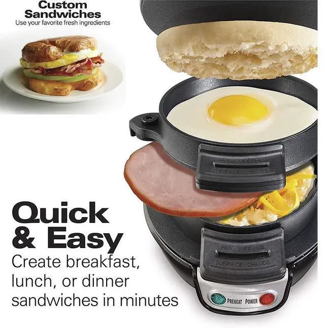 Alt view image 3 of 6 - Multifunctional Hamburger & Sandwich Maker, Electric Breakfast Griddle for Toasted Sandwiches, Eggs, and Pancakes, Non-Stick, Double-Sided Heating