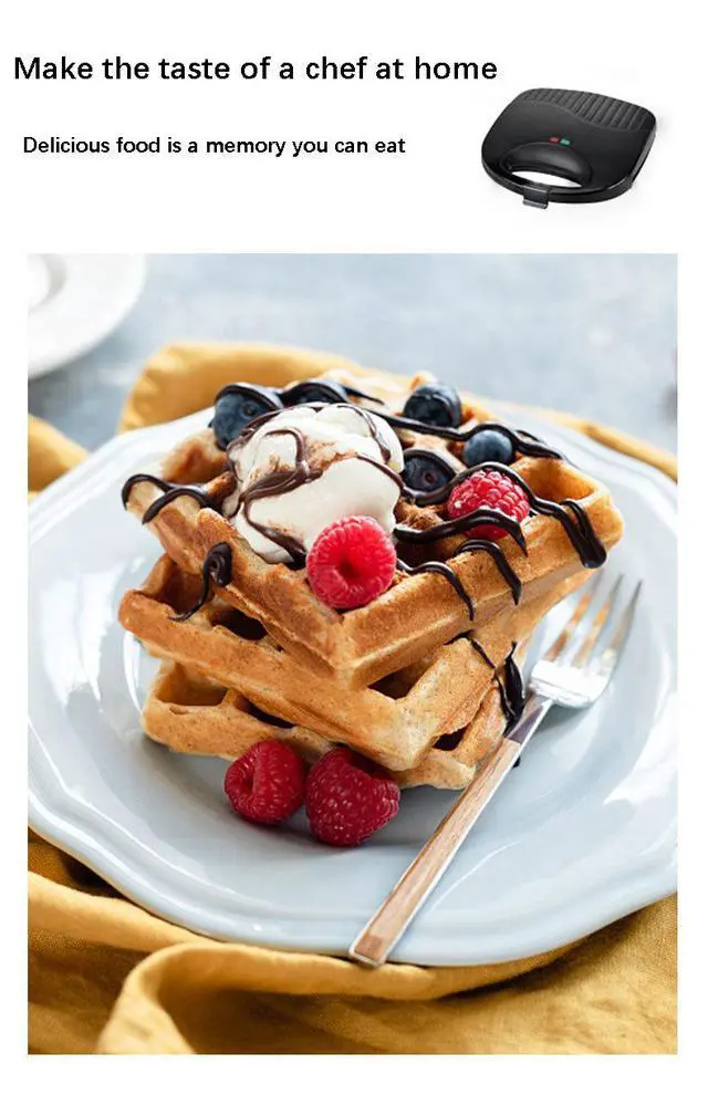 Alt view image 5 of 6 - Dual-Heating 110V Waffle & Sandwich Maker Non-Stick Coating, Home Breakfast Machine with US Standard Plug