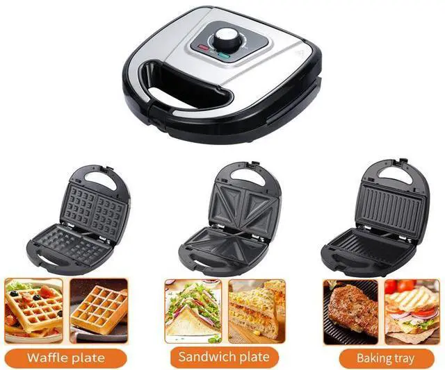 Main image of Adjustable Temp 3-in-1 Sandwich & Waffle Maker Multifunctional Breakfast Machine with Non-Stick Plates, for Grilled Cheese, Pancakes, Steak & Toast