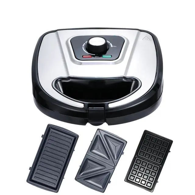 Alt view image 2 of 7 - Adjustable Temp 3-in-1 Sandwich & Waffle Maker Multifunctional Breakfast Machine with Non-Stick Plates, for Grilled Cheese, Pancakes, Steak & Toast