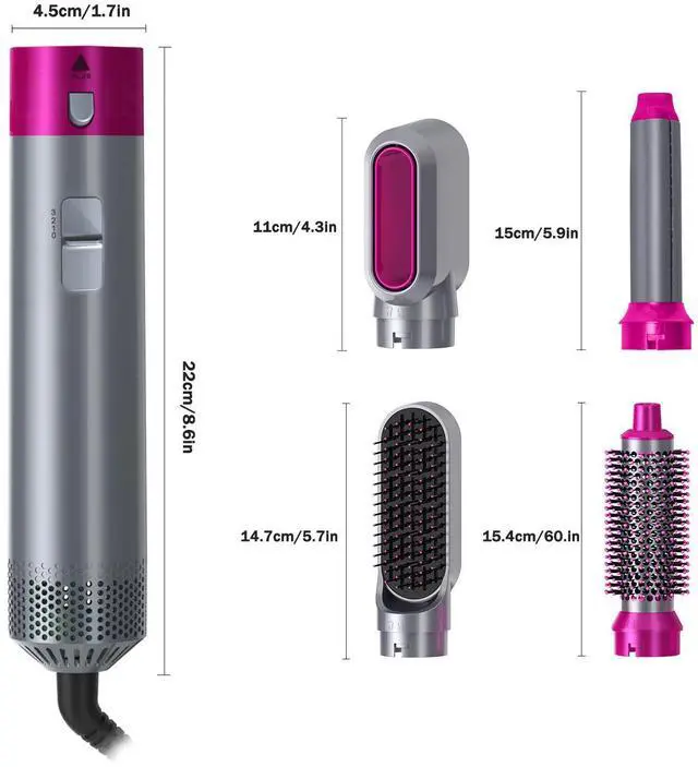 Alt view image 5 of 7 - 5-in-1 Multi-Functional Hot Air Styler High-Power Hair Dryer Brush, Straightening & Curling 2-in-1, Negative Ion Technology, 3 Heat Settings, for Home Use