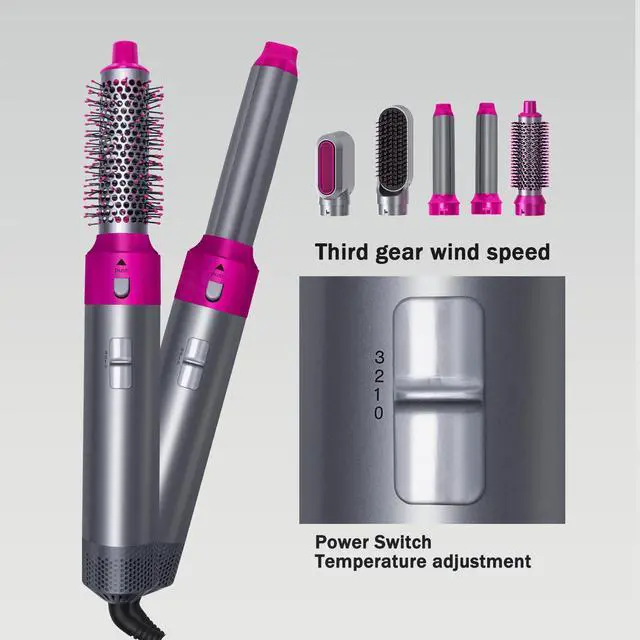 Alt view image 2 of 7 - 5-in-1 Multi-Functional Hot Air Styler High-Power Hair Dryer Brush, Straightening & Curling 2-in-1, Negative Ion Technology, 3 Heat Settings, for Home Use