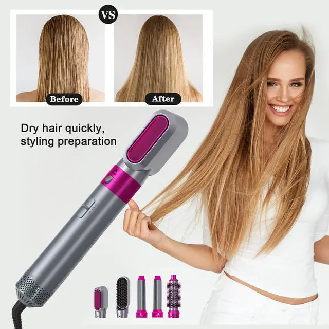 Alt view image 7 of 7 - 5-in-1 Multi-Functional Hot Air Styler High-Power Hair Dryer Brush, Straightening & Curling 2-in-1, Negative Ion Technology, 3 Heat Settings, for Home Use
