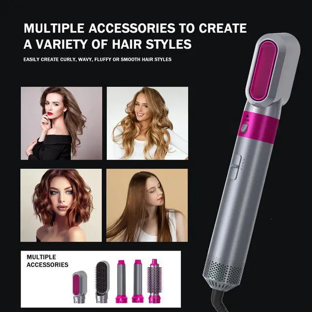 Alt view image 3 of 7 - 5-in-1 Multi-Functional Hot Air Styler High-Power Hair Dryer Brush, Straightening & Curling 2-in-1, Negative Ion Technology, 3 Heat Settings, for Home Use