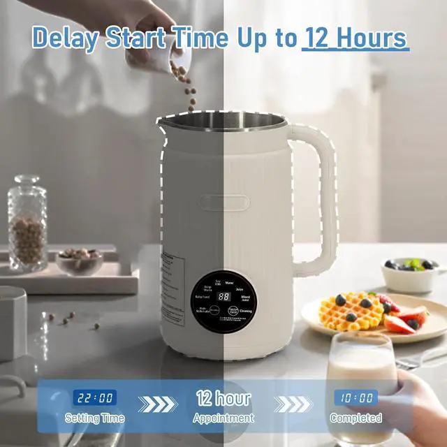 Alt view image 4 of 7 - Mini Soy Milk Maker Machine 6-in-1 Automatic Nut Milk Blender, 304 Stainless Steel, Self-Cleaning, 12-Hour Preset, for Homemade Almond / Oat / Soy Milk and Plant-Based Beverages