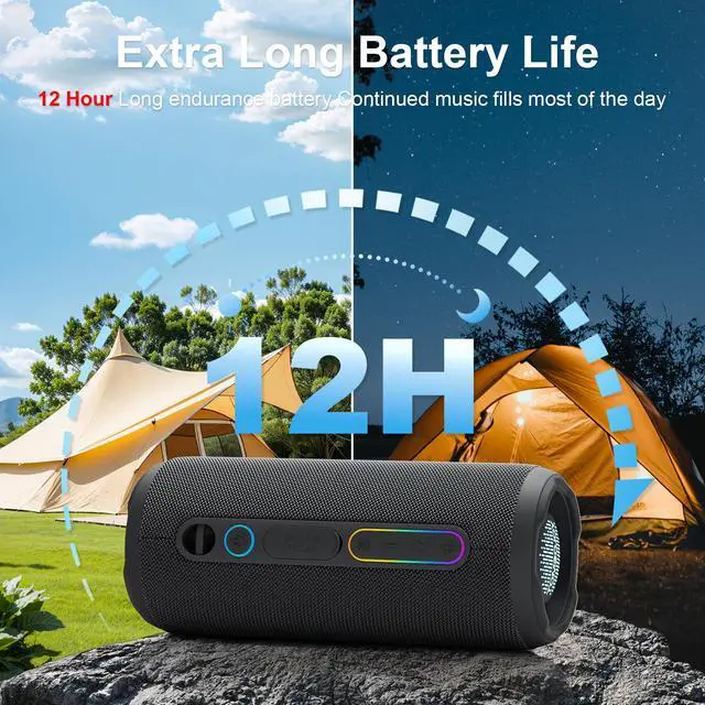 Alt view image 2 of 7 - Portable 20W Bluetooth Speaker with Long Battery Life, IPX7 Waterproof, and TWS Pairing for Outdoor Sports, Travel, and Camping