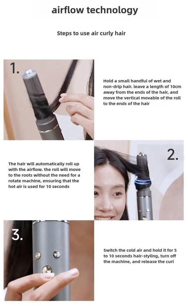 Alt view image 3 of 6 - High-Speed Hair Dryer Styler Negative Ion Blow Dryer with Hot Air Curler & Straightening Brush, Fast Drying, 3 Temp Settings, Home Hair Styling