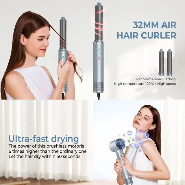 Alt view image 3 of 7 - 5-in-1 Multifunctional Hot Air Styler with Negative Ion Technology High-Speed Hair Dryer Brush, Auto-Curling Wand, Straightening Comb & Volumizing Set for All Hair Types