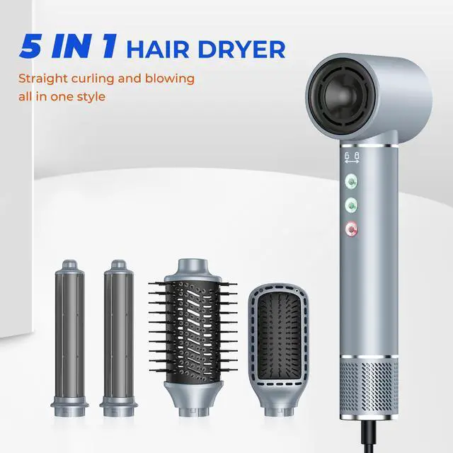 Alt view image 2 of 7 - 5-in-1 Multifunctional Hot Air Styler with Negative Ion Technology High-Speed Hair Dryer Brush, Auto-Curling Wand, Straightening Comb & Volumizing Set for All Hair Types