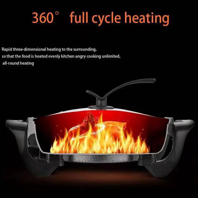 Alt view image 3 of 4 - Square Electric Hot Pot & Skillet Combo 6L Large Capacity, Adjustable Temperature, Non-Stick Coating, Multi-Cooker for Home, Dorm & Outdoor Use