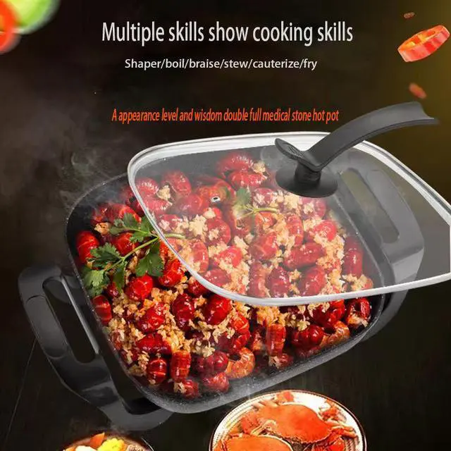 Alt view image 2 of 4 - Square Electric Hot Pot & Skillet Combo 6L Large Capacity, Adjustable Temperature, Non-Stick Coating, Multi-Cooker for Home, Dorm & Outdoor Use