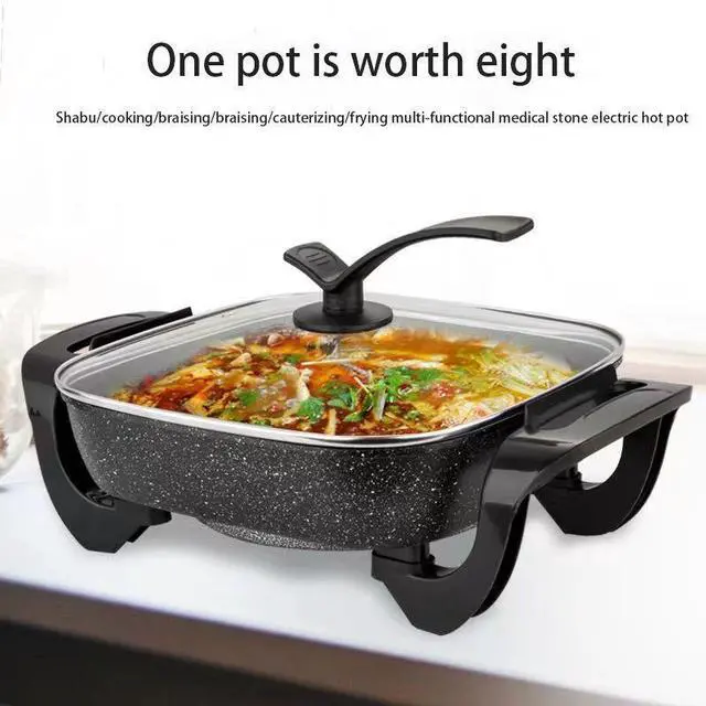 Main image of Square Electric Hot Pot & Skillet Combo 6L Large Capacity, Adjustable Temperature, Non-Stick Coating, Multi-Cooker for Home, Dorm & Outdoor Use
