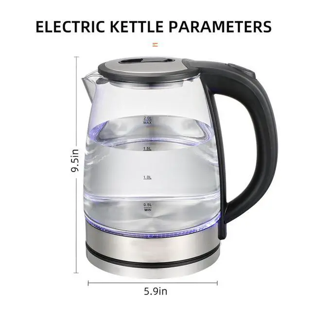 Alt view image 7 of 7 - US Standard 2L Blue Light Glass Electric Kettle Automatic Shut-Off, Anti-Scald, BPA-Free Borosilicate Glass, Fast Boil, 110V