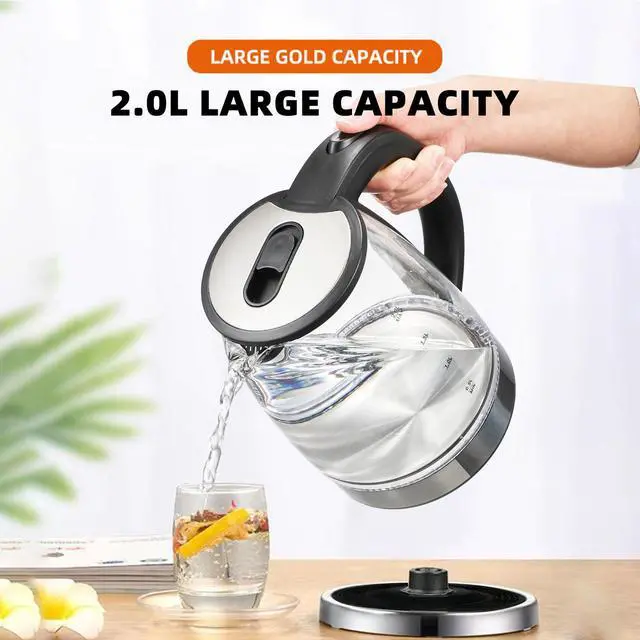 Alt view image 4 of 7 - US Standard 2L Blue Light Glass Electric Kettle Automatic Shut-Off, Anti-Scald, BPA-Free Borosilicate Glass, Fast Boil, 110V