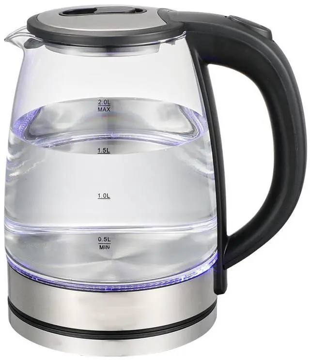 Main image of US Standard 2L Blue Light Glass Electric Kettle Automatic Shut-Off, Anti-Scald, BPA-Free Borosilicate Glass, Fast Boil, 110V