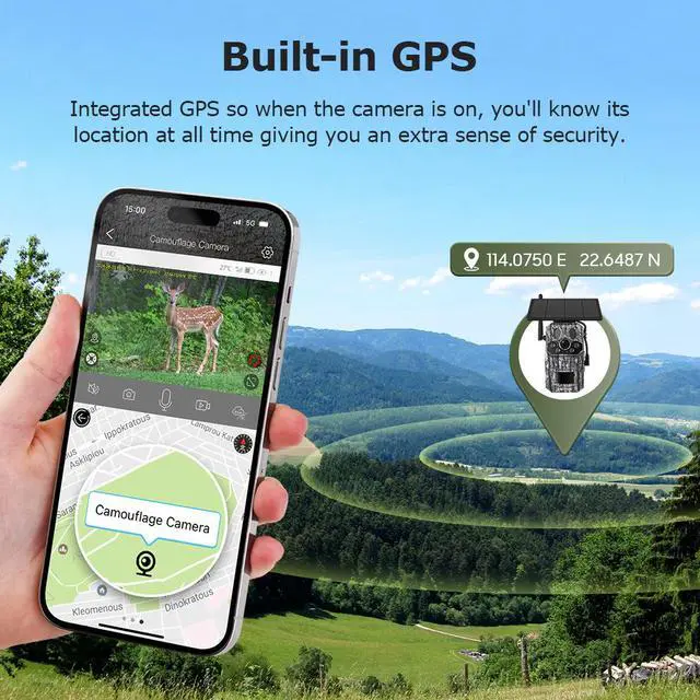 Alt view image 2 of 7 - Smart GPS Hunting Camera with Temperature Detection 4G/WiFi Trail Camera, 4K HD Night Vision, Motion-Activated Wildlife Scouting Camera for Outdoor Hunting & Animal Observation