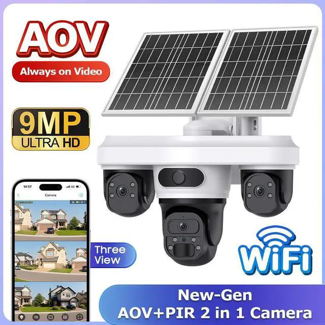 Main image of 9MP Full-Color AI Security Camera with AOV Triple-Lens, Low-Power Outdoor Remote Monitoring, 24/7 Recording