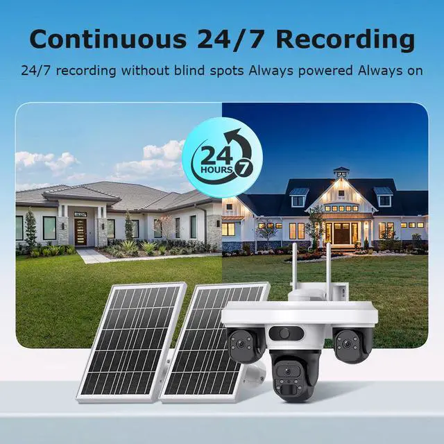 Alt view image 3 of 7 - 9MP Full-Color AI Security Camera with AOV Triple-Lens, Low-Power Outdoor Remote Monitoring, 24/7 Recording