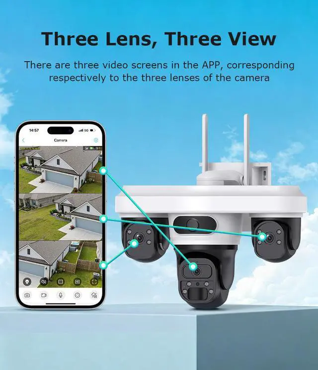 Alt view image 5 of 7 - 9MP Full-Color AI Security Camera with AOV Triple-Lens, Low-Power Outdoor Remote Monitoring, 24/7 Recording