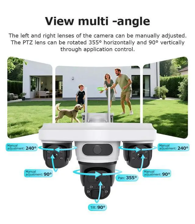 Alt view image 6 of 7 - 9MP Full-Color AI Security Camera with AOV Triple-Lens, Low-Power Outdoor Remote Monitoring, 24/7 Recording