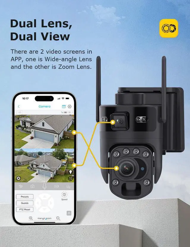 Alt view image 5 of 7 - 20X Optical Zoom 6MP Dual-Lens Solar Camera 4G LTE Cellular & WiFi Connectivity, 355° Pan 90° Tilt, Outdoor PTZ with PIR Human Detection, Full-Color Night Vision
